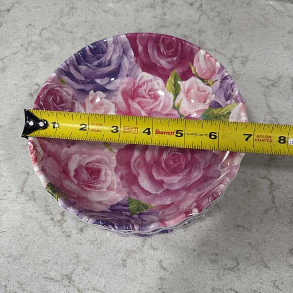 Set 4 Salad Bowls Jolie Fleur Rose Melamine Serving 7x2” Bowl Pink Purple NEW - Picture 5 of 5